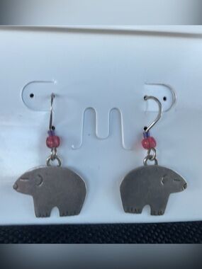 Far Fetched Southwestern Style  Sterling Bear Dangle Earrings with Pink Beads